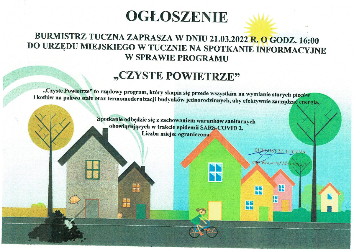 Spotkanie Czyste Powietrze - 21.03.2022 godzina 16:00 Urząd Miejski w Tucznie