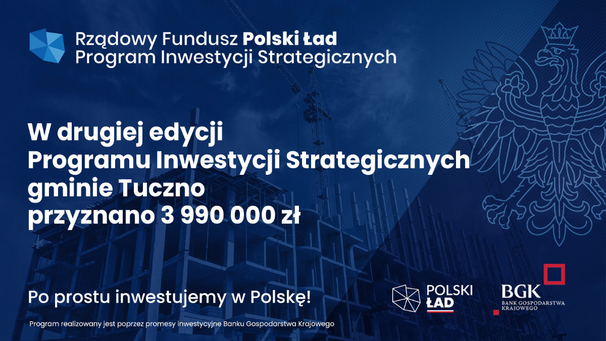 Gmina Tuczno otrzymała w ramach drugiego naboru wniosków do Programu Inwestycji Strategicznych Polski Ład 3 990 000 PLN na rozbudowę sieci wodno-kanalizacyjnej