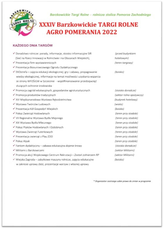 	XXXIV Barzkowickie Targi Rolne AGRO POMERANIA 2022