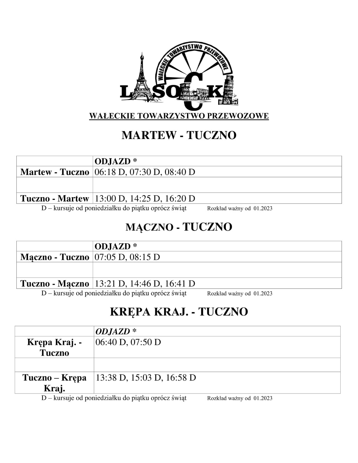 Rozkład jazdy WTP Wałcz