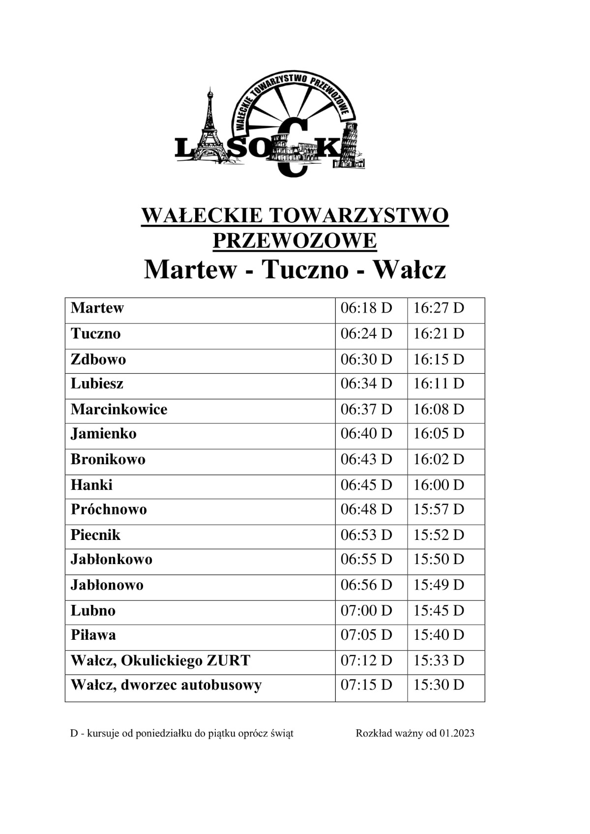 Rozkład jazdy WTP Wałcz