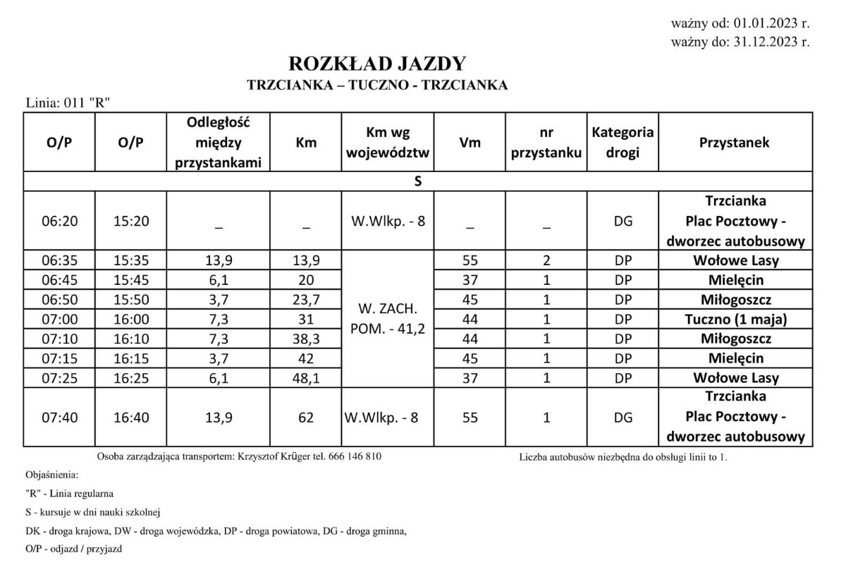 Kurs Trzcianka - Tuczno - Trzcianka