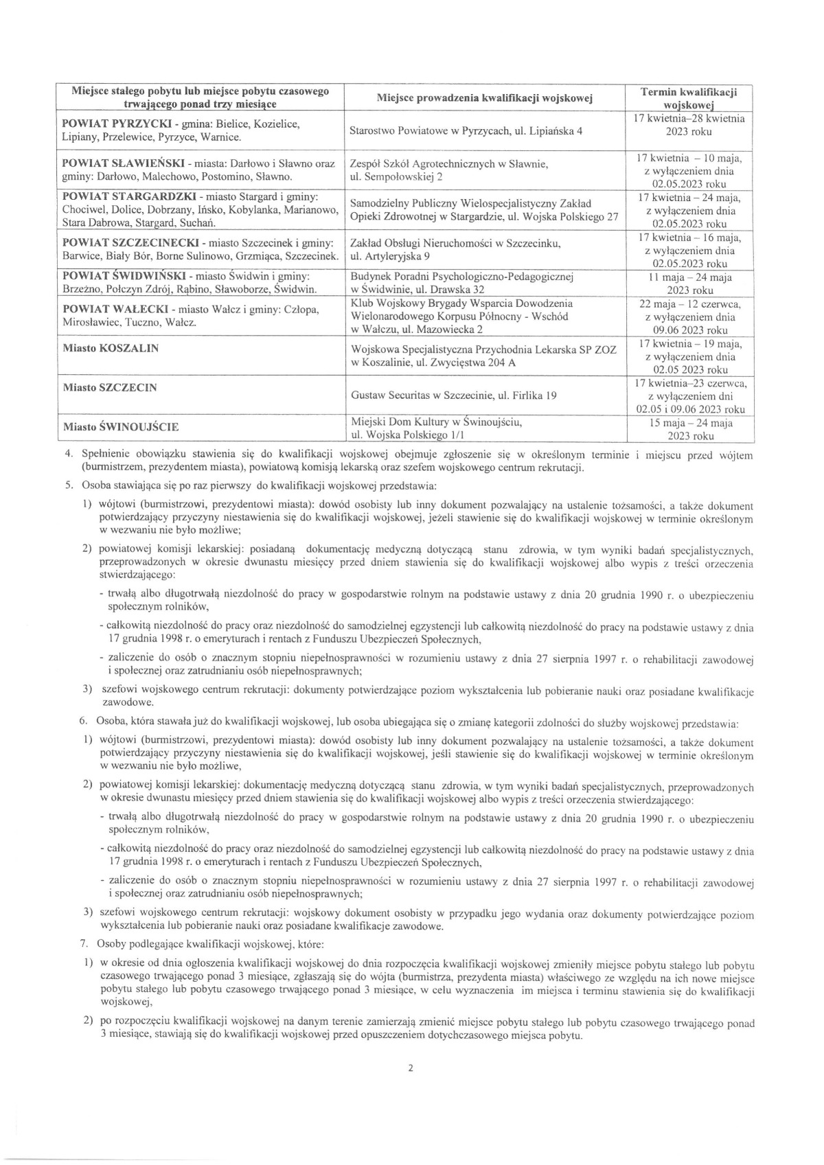 Obwieszczenie o kwalifikacji wojskowej w 2023