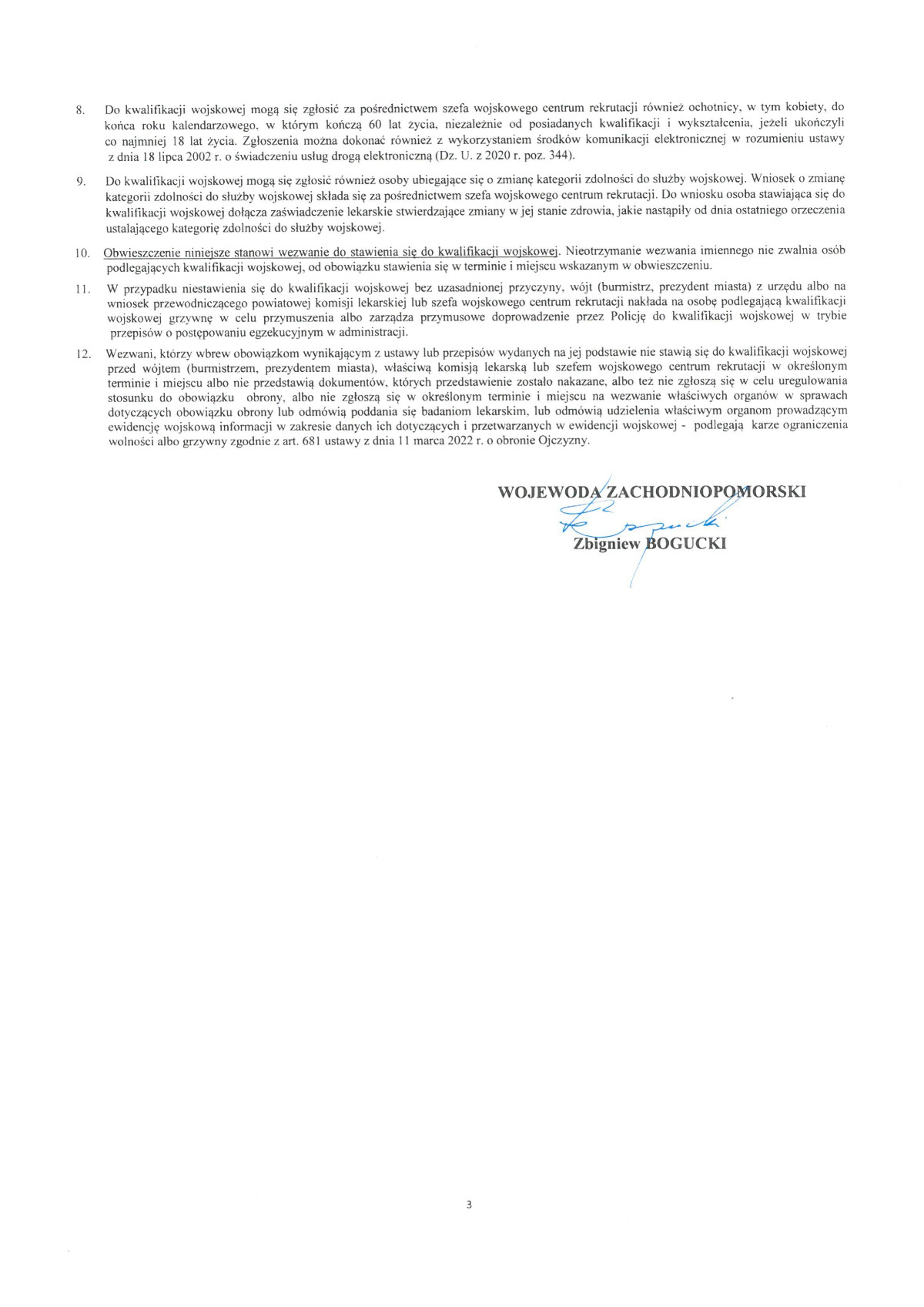 Obwieszczenie o kwalifikacji wojskowej w 2023