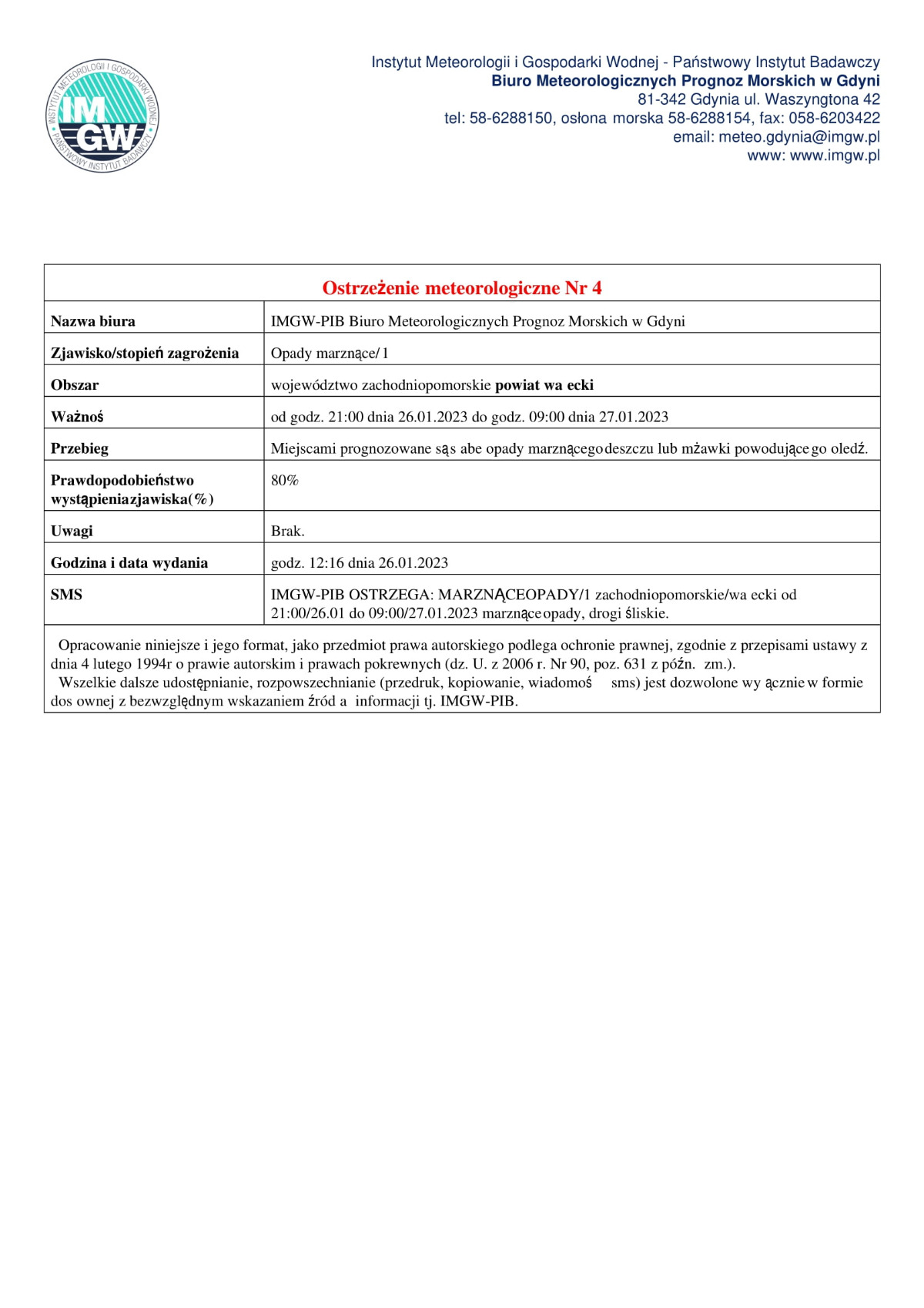 OSTRZEŻENIE METEOROLOGICZNE