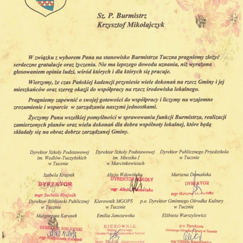 Powiększ obraz: List gratulacyjny dyrektotorzy jednostek