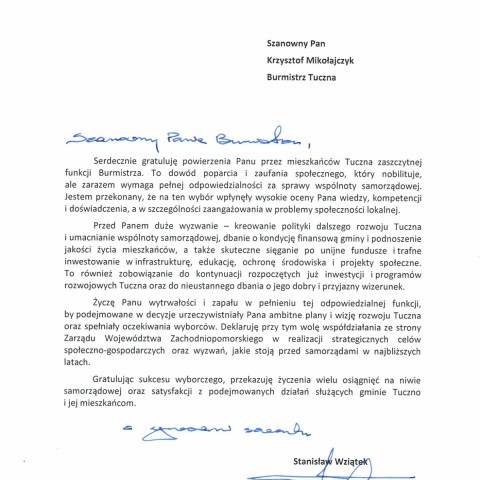 Powiększ obraz: List gratulacyjny Stanisław Wziątek