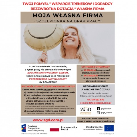 Powiększ obraz: Projekt „MOJA WŁASNA FIRMA – szczepionką na brak pracy!” 