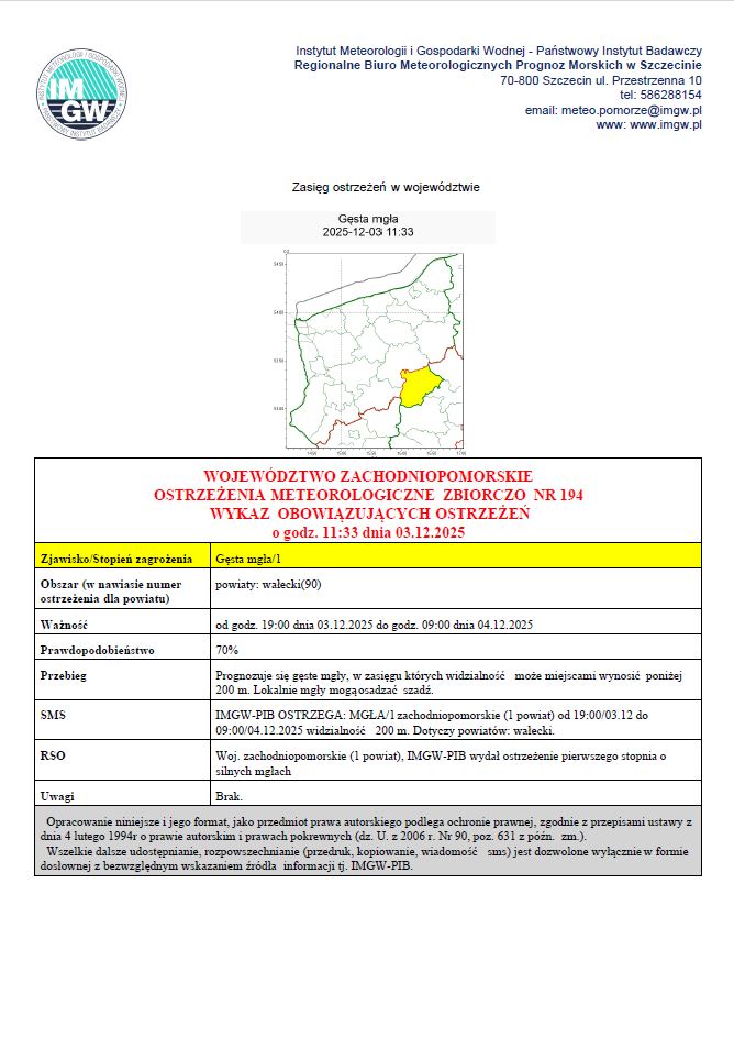 Zdjęcie: Ostrzeżenie IMGW - gęsta mgła